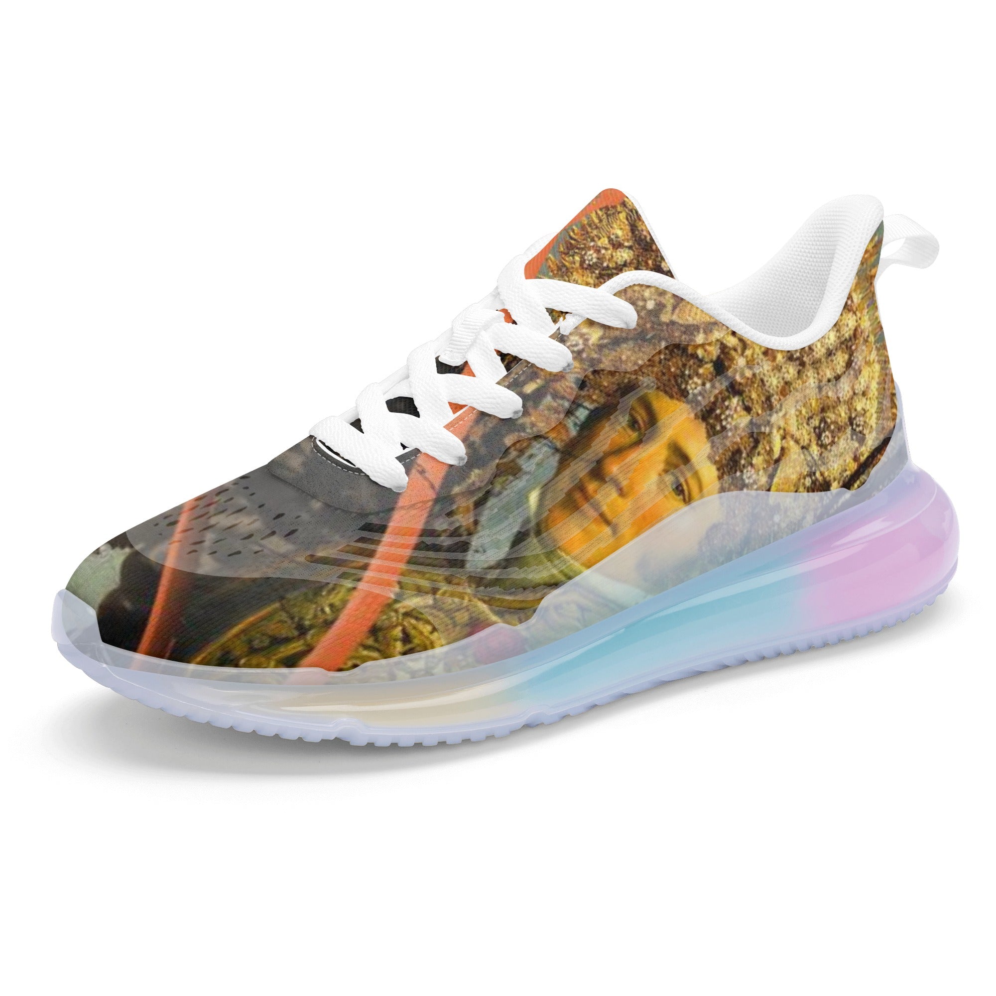 The Young King Alt. 2 II unisex running shoes featuring a pastel translucent air sole and colorful collage design.