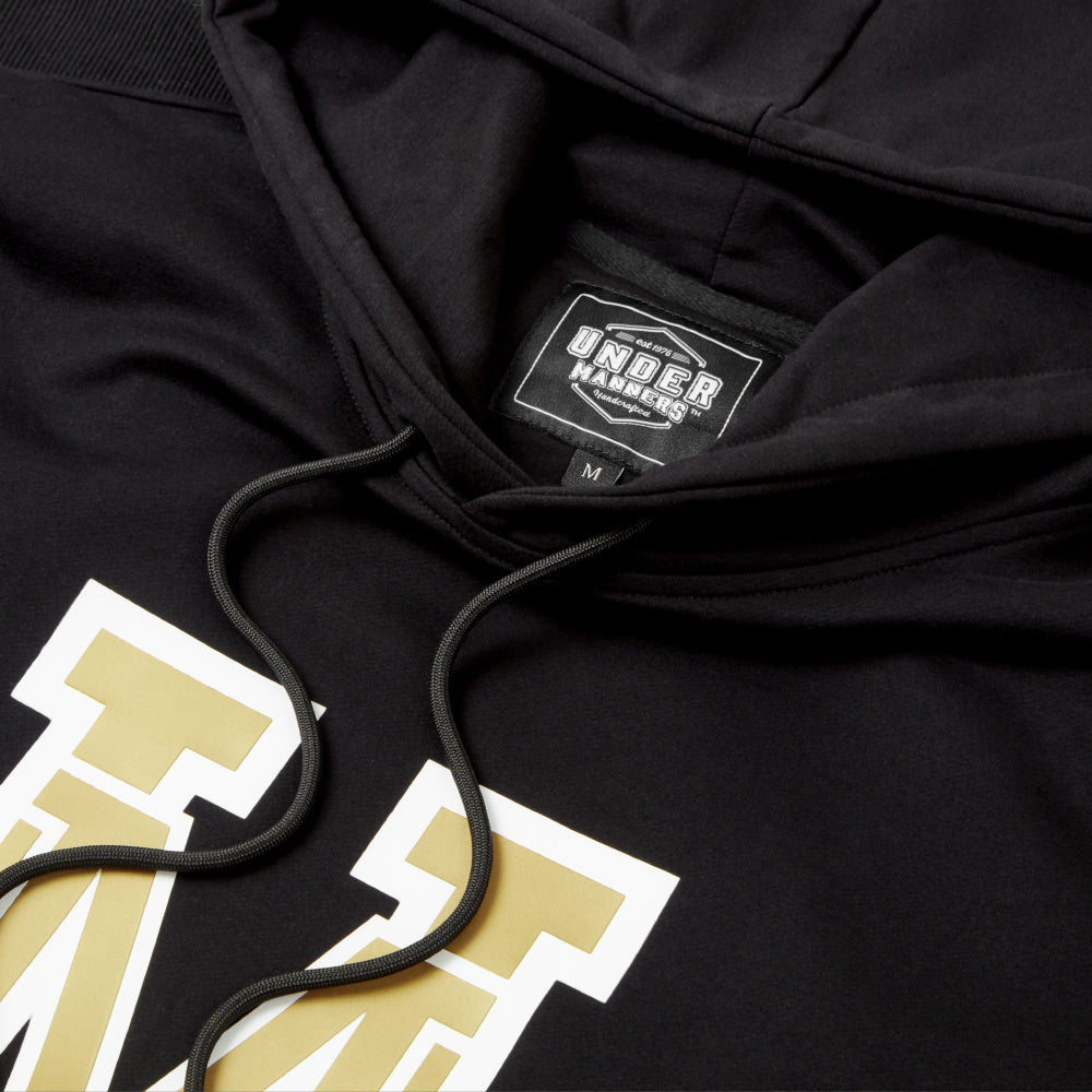 Under Manners Pullover Hoodie Unisex Tracksuit featuring iconic UM motif, adjustable hood, and zipped pocket.