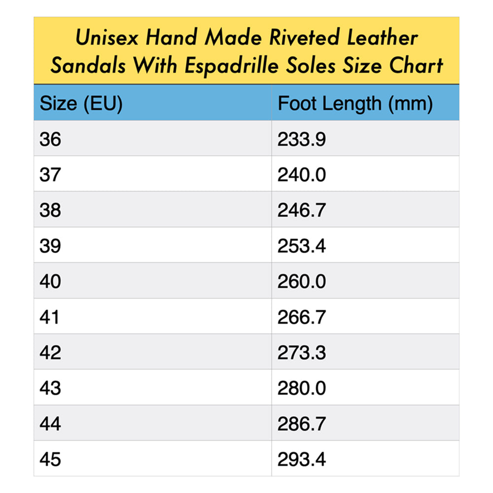 A pair of unisex hand made riveted leather sandals featuring calf leather upper and custom espadrille soles with hemp rope embellishments.