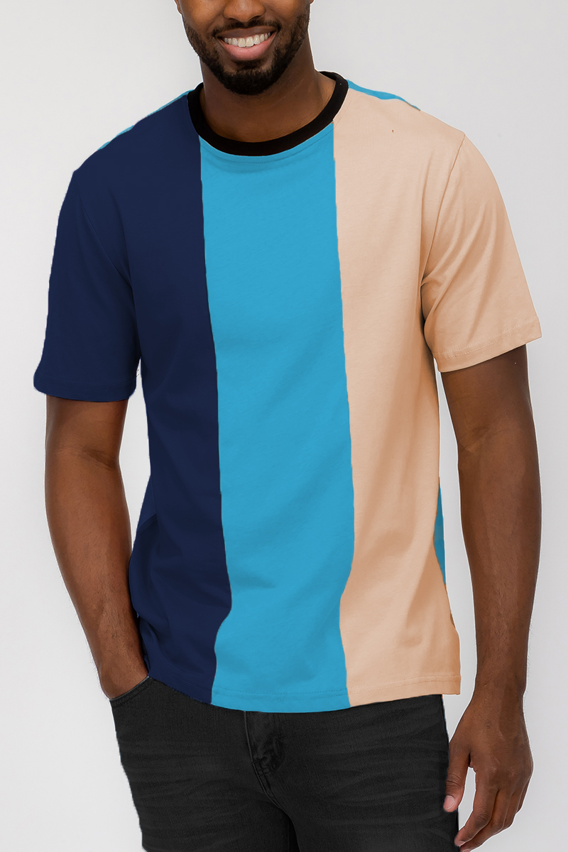 A stylish Vertical Color Block T-shirt featuring vibrant colors and a regular fit, perfect for casual wear.