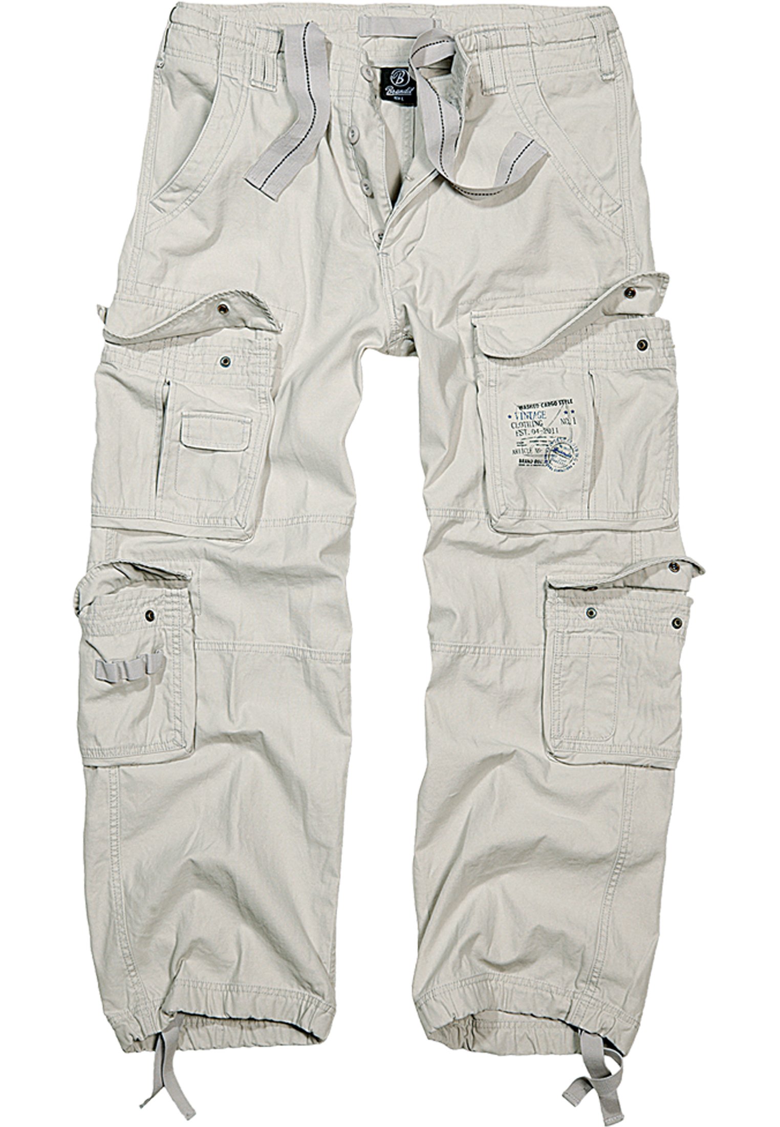 A pair of Vintage Cargo Pants in various colors, featuring spacious side pockets and adjustable drawstrings at the leg ends.