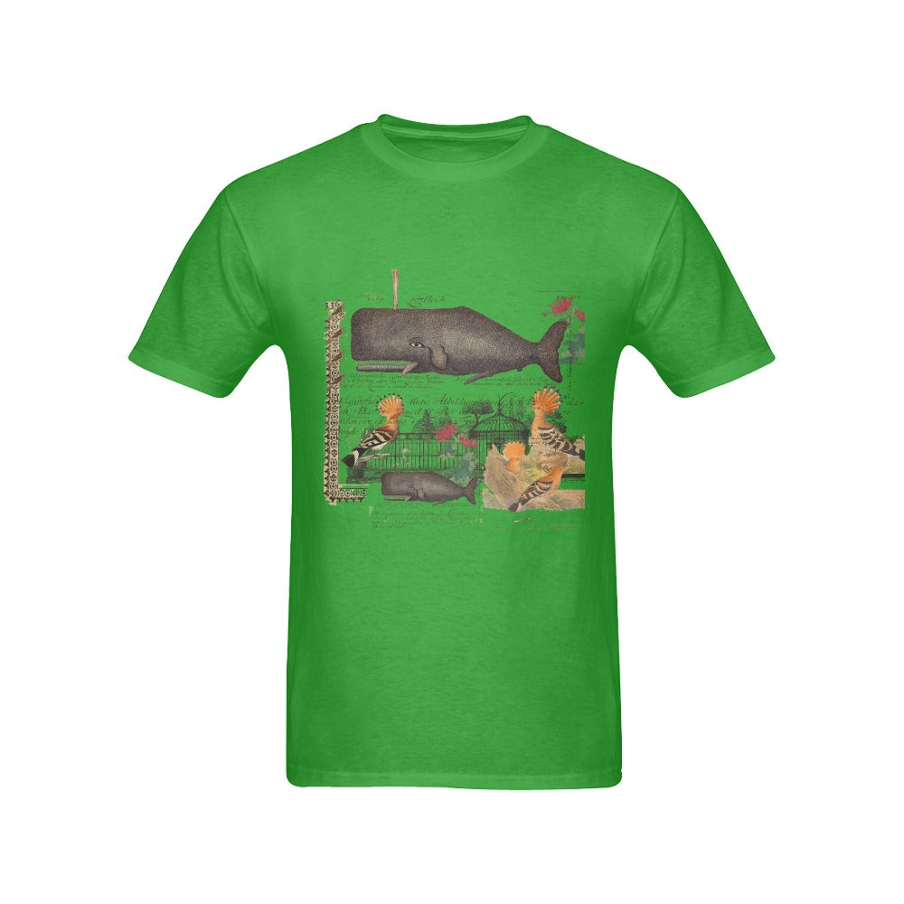 Whale and Hoopoe Men's T-Shirt featuring front printing, made from 100% cotton with a comfortable fit.
