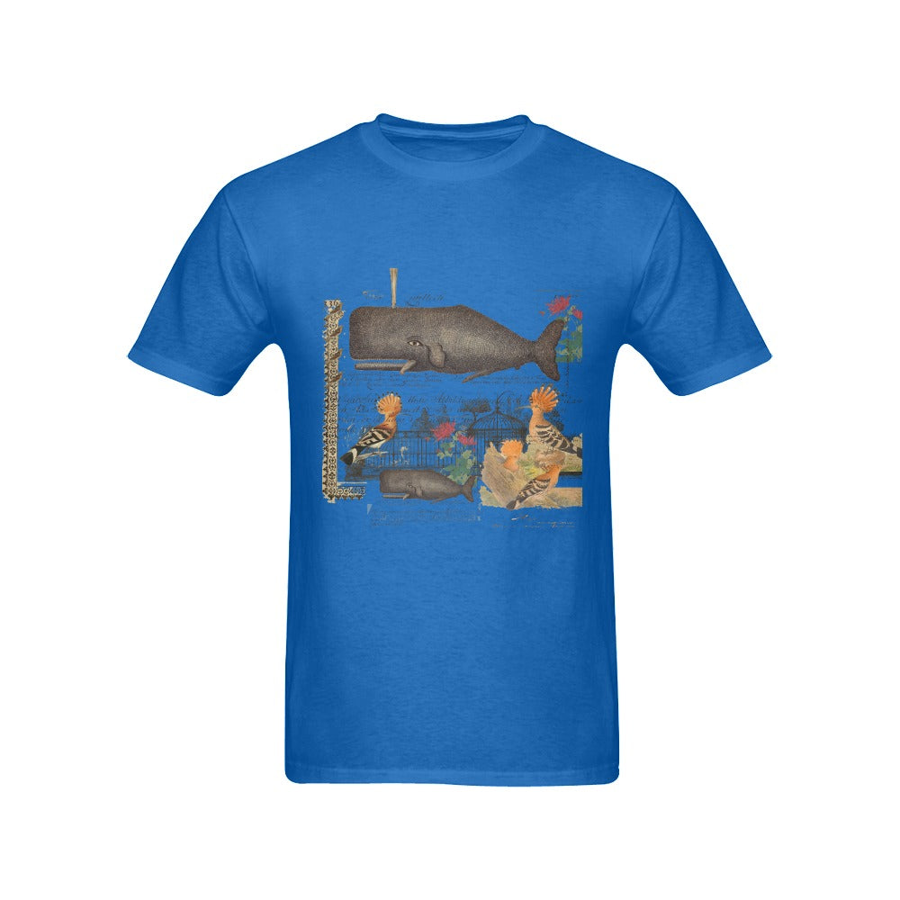 Whale and Hoopoe Men's T-Shirt featuring vibrant front print, made from 100% cotton with double-stitched hems for durability.