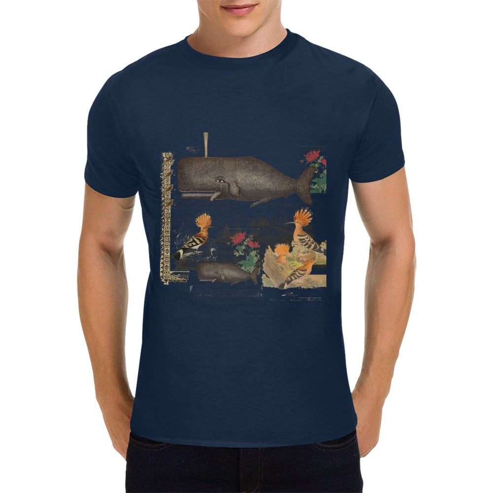 Whale and Hoopoe Men's T-Shirt featuring vibrant front printing, made from 100% cotton with a comfortable fit.