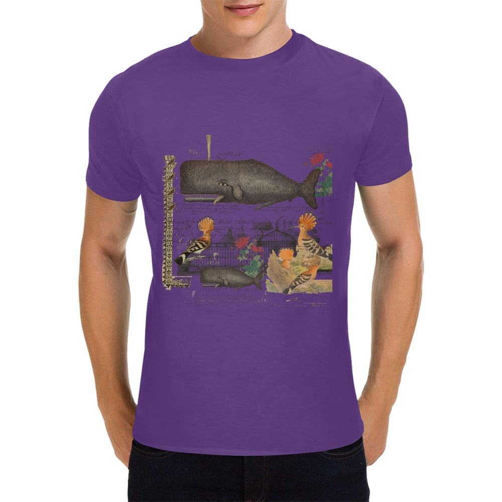 Whale and Hoopoe Men's T-Shirt featuring front printing, made from 100% cotton with a comfortable fit.