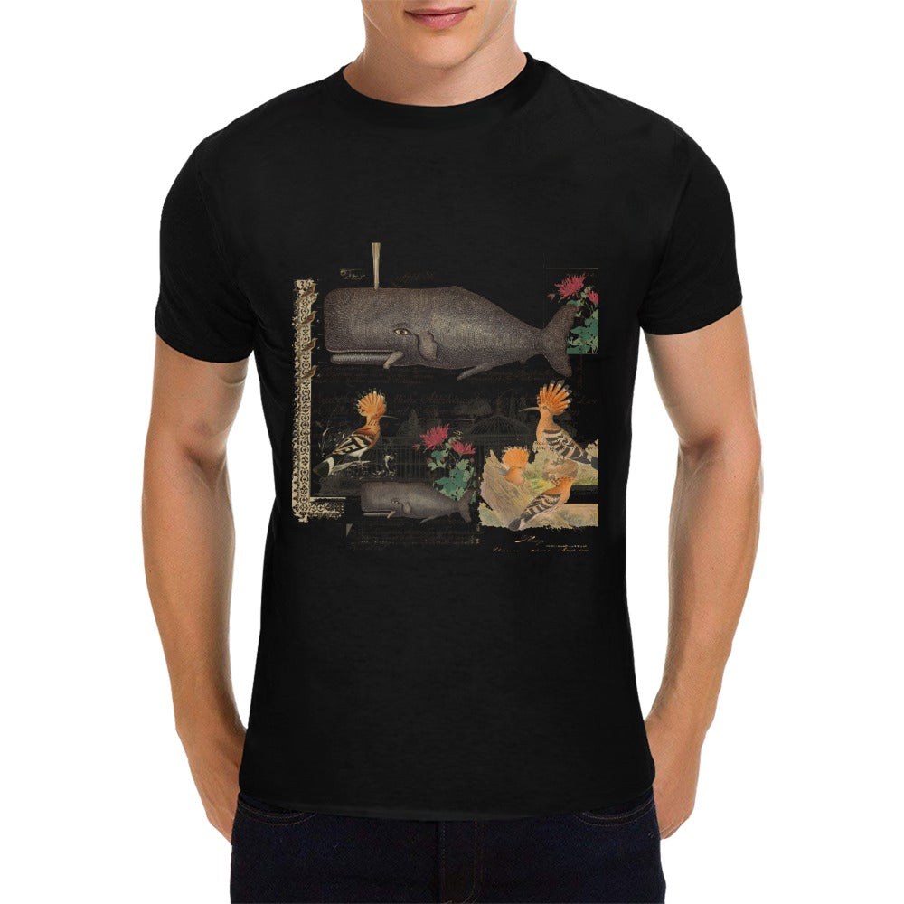 Whale and Hoopoe Men's T-Shirt featuring front printing, made from 100% cotton with a comfortable fit.