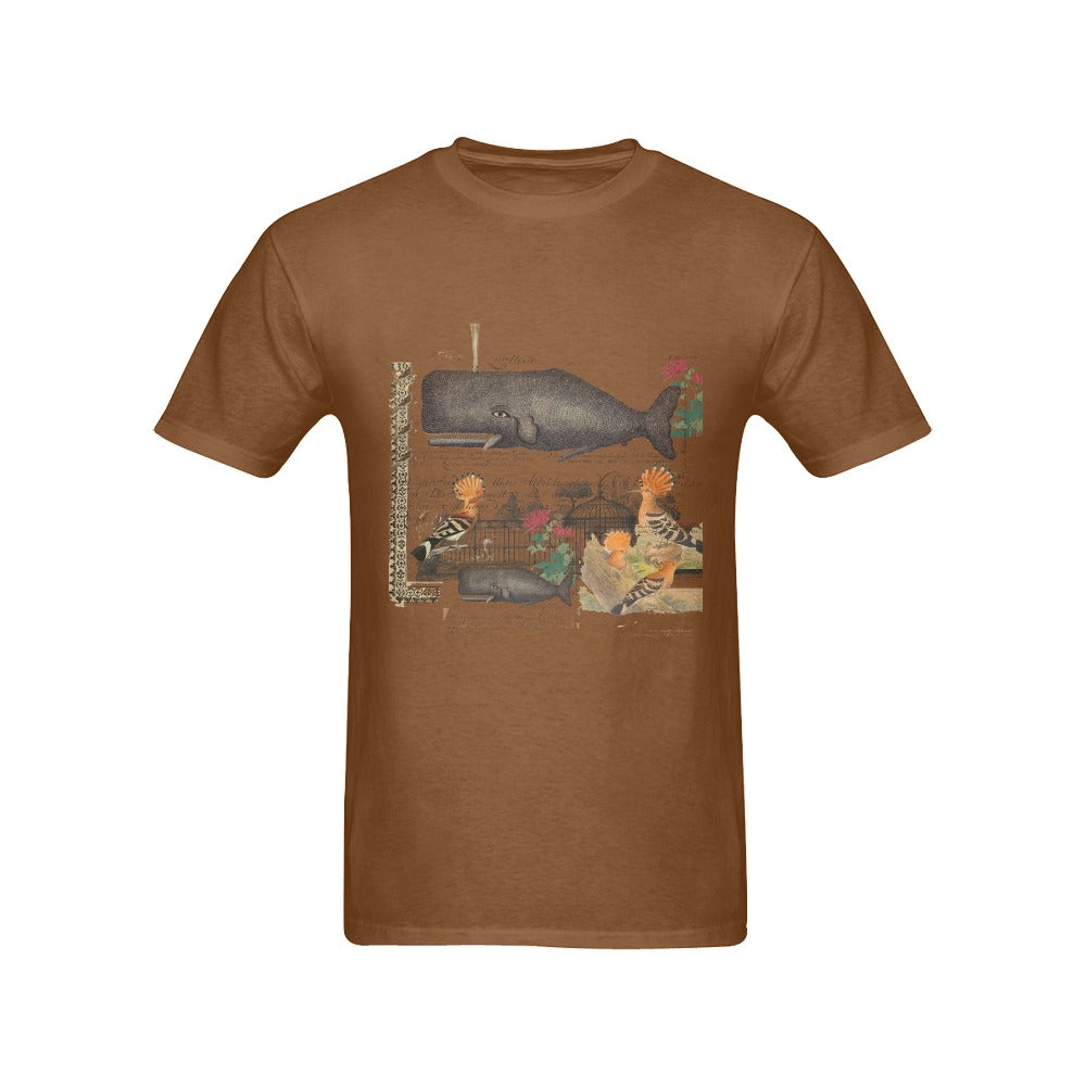 Whale and Hoopoe Men's T-Shirt featuring front printing, made from 100% cotton with a comfortable fit and durable stitching.