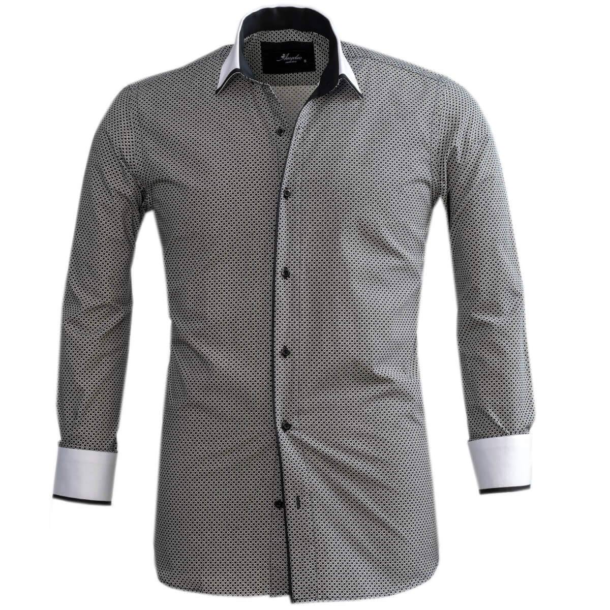 White Black Circles Men's Slim Fit Designer Dress Shirt featuring a tailored fit, spread collar, and designer cuff, made from luxury European cotton.