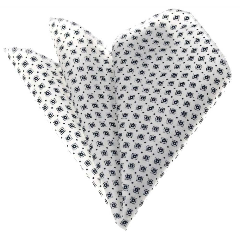 Elegant White Black Mens Pocket Square made from premium silk, showcasing a classic design suitable for formal and casual wear.