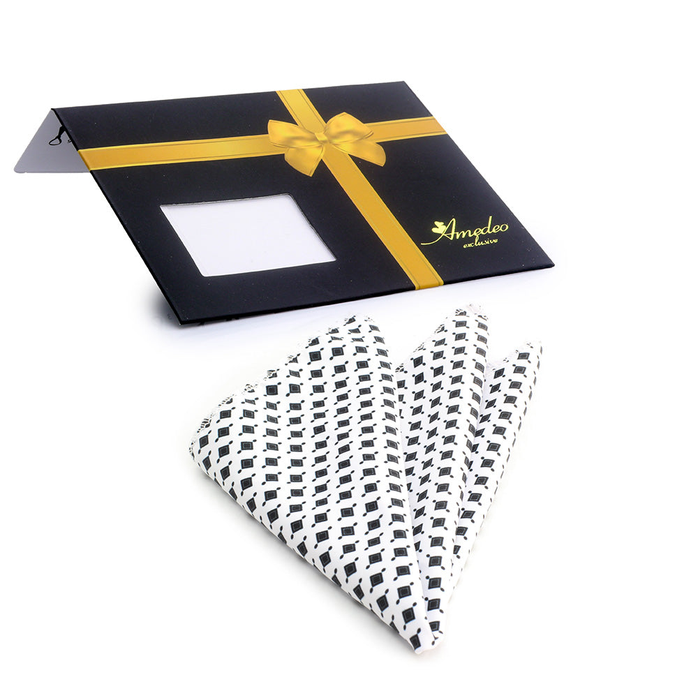 Elegant White Black Mens Pocket Square made from premium silk, showcasing a classic design suitable for formal and casual wear.