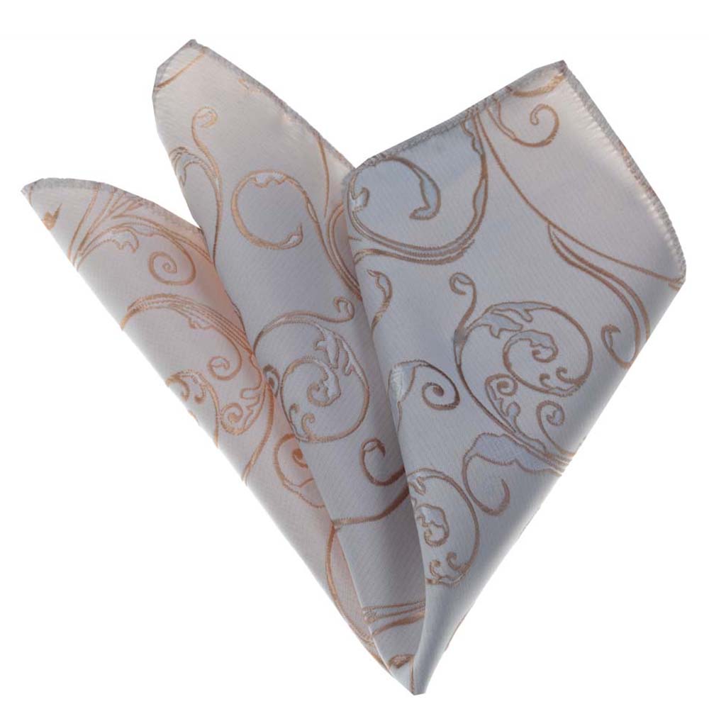 White Gold Paisley Checkered Snowflakes Mens Pocket Square made from premium European silk, featuring intricate designs in blue shades.