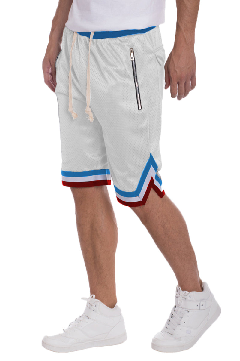 Wilcox Mesh Shorts featuring elastic waistband, drawstring, and stylish contrast stripes.