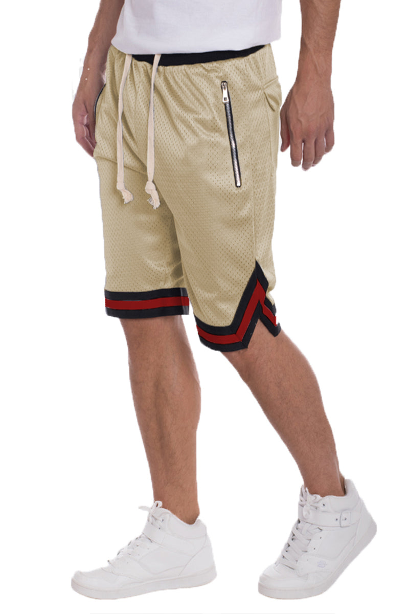 Wilcox Mesh Shorts featuring elastic waistband, drawstring, and stylish contrast stripes.