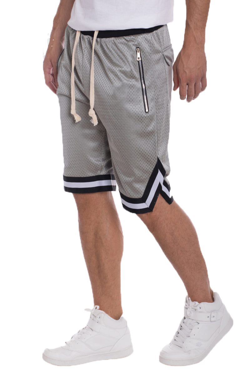 Wilcox Mesh Shorts featuring elastic waistband, drawstring, and stylish contrast stripes.