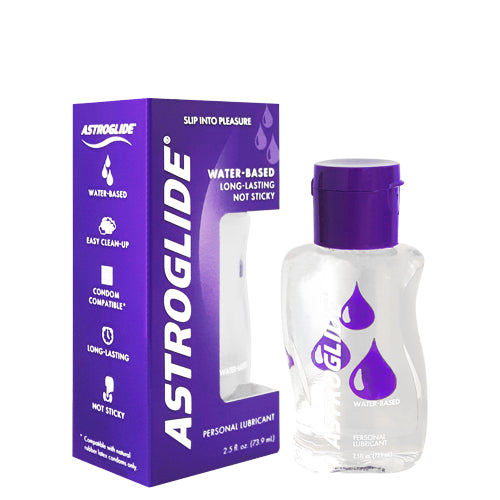 Astroglide Liquid Water-Based lubricant bottle with a sleek design, showcasing its water-based formula for enhanced sexual pleasure.