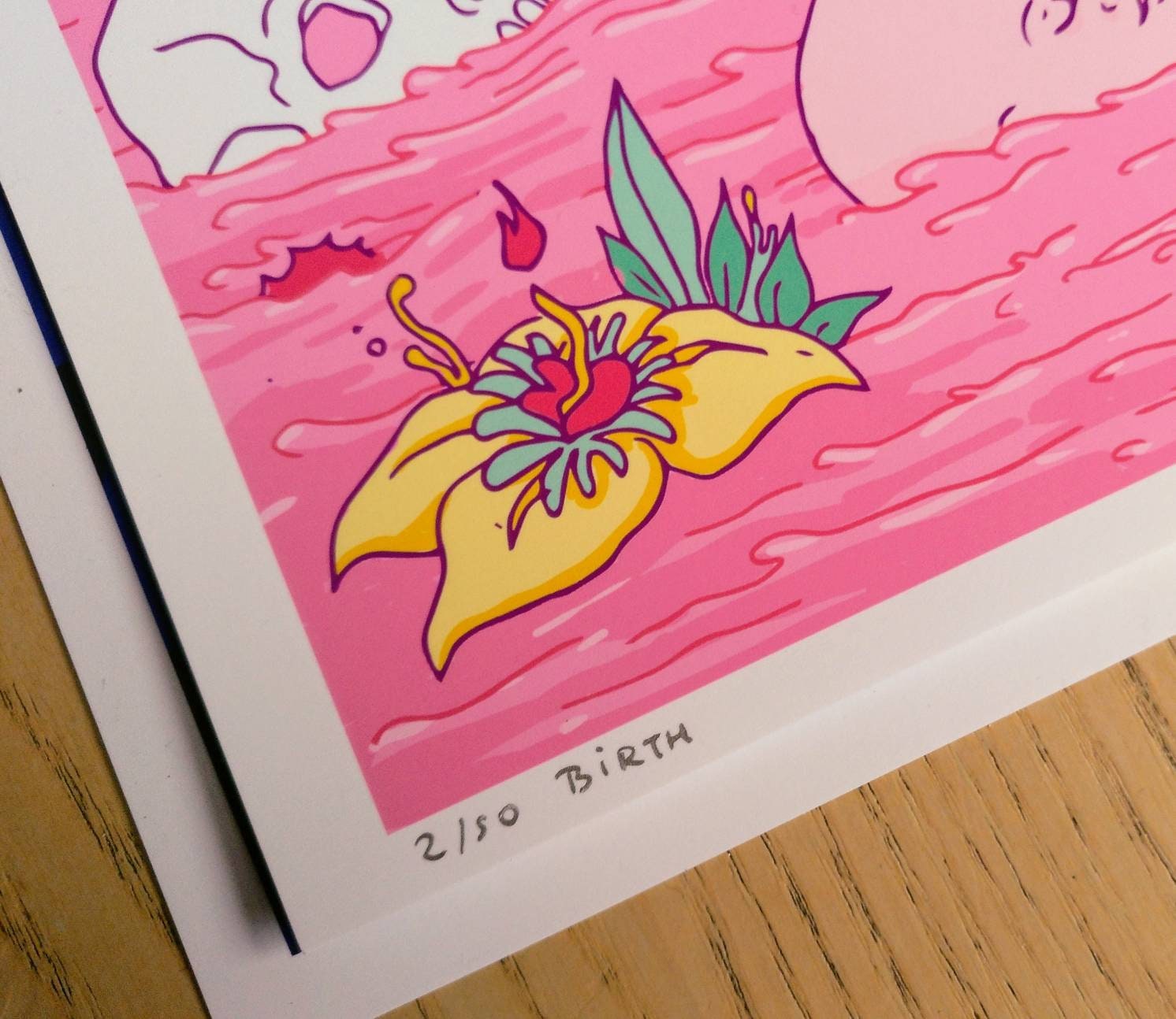 Gicleé print titled Birth II, showcasing themes of womanhood, fertility, and birth, with vibrant colors and fine art quality.