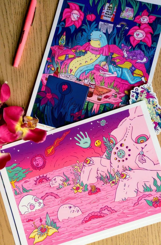 Gicleé print titled Birth II, showcasing themes of womanhood, fertility, and birth, with vibrant colors and fine art quality.