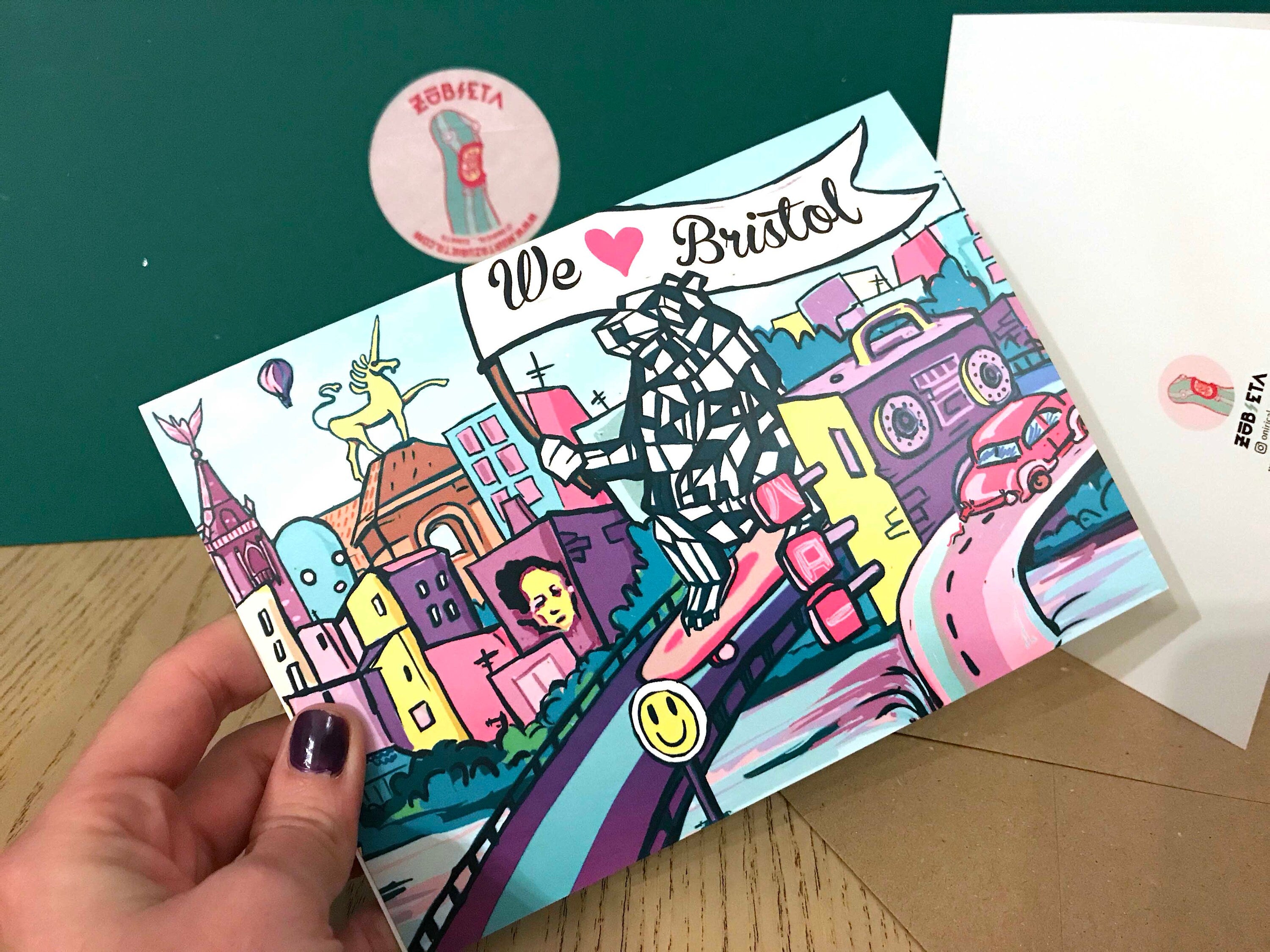 Bristol Creatures Greeting Card featuring vibrant designs, high-quality card stock, and a recycled envelope.