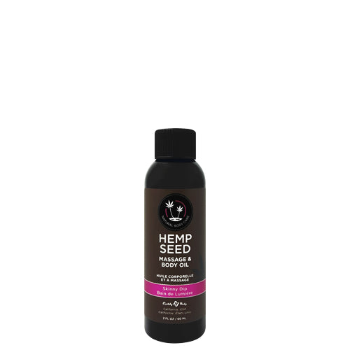 Earthly Body Hemp Seed Skinny Dip Oil bottle with a natural blend of essential oils for massage and skin conditioning.