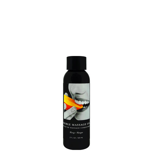 Earthly Body Mango Edible Massage Oil 60ml bottle with a tropical mango flavor, showcasing its natural ingredients and luxurious texture.