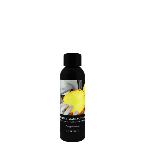 Bottle of Earthly Body Pineapple Edible Massage Oil with a tropical design, showcasing its natural ingredients and pineapple flavor.