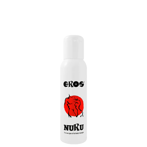 EROS Nuru Massage Gel bottle with a sleek design, showcasing its water-based formula and hydrating properties.