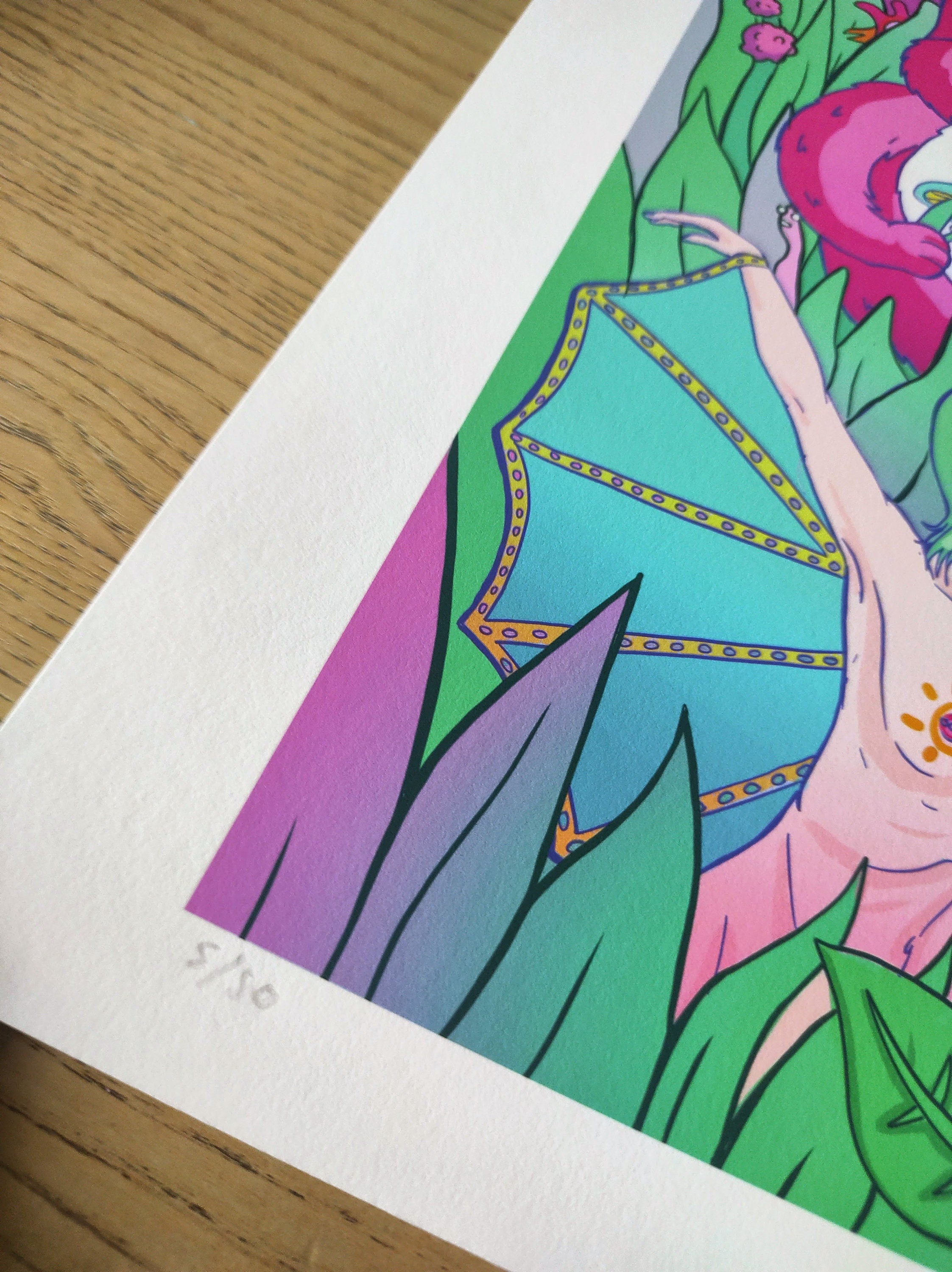 Festival Lovers gicleé fine art print showcasing vibrant festival culture in the UK, hand-signed with a white margin.