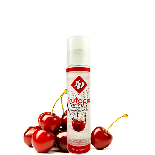 ID Frutopia Cherry 30ml water-based lubricant bottle with cherry flavor, designed for enhanced intimacy.