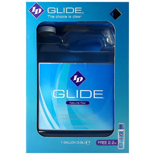 ID Glide Natural Feel 3800ml water-based lubricant bottle with a sleek design, perfect for enhancing intimate experiences.