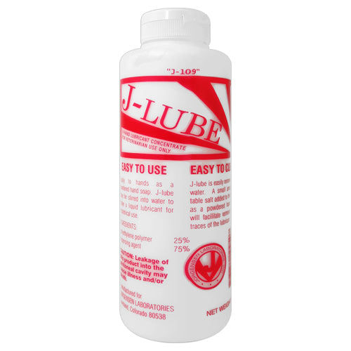 J-Lube Powder 284 g in a plastic bottle with shaker top, ideal for creating obstetrical lubricant.