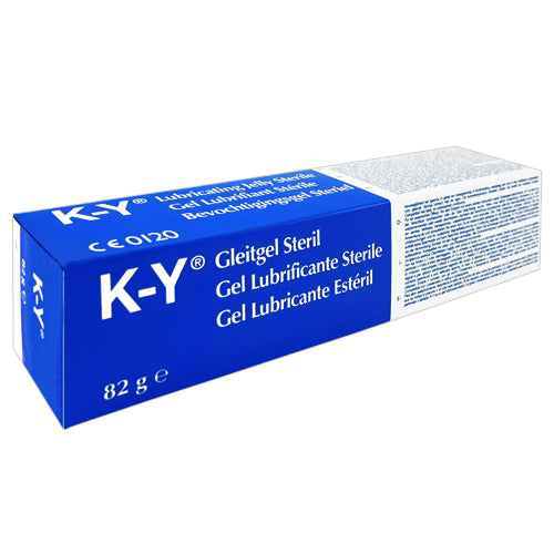 K-Y Lubricating Jelly 82g tube with a sterile, water-based formula designed for enhancing sexual pleasure and alleviating dryness.