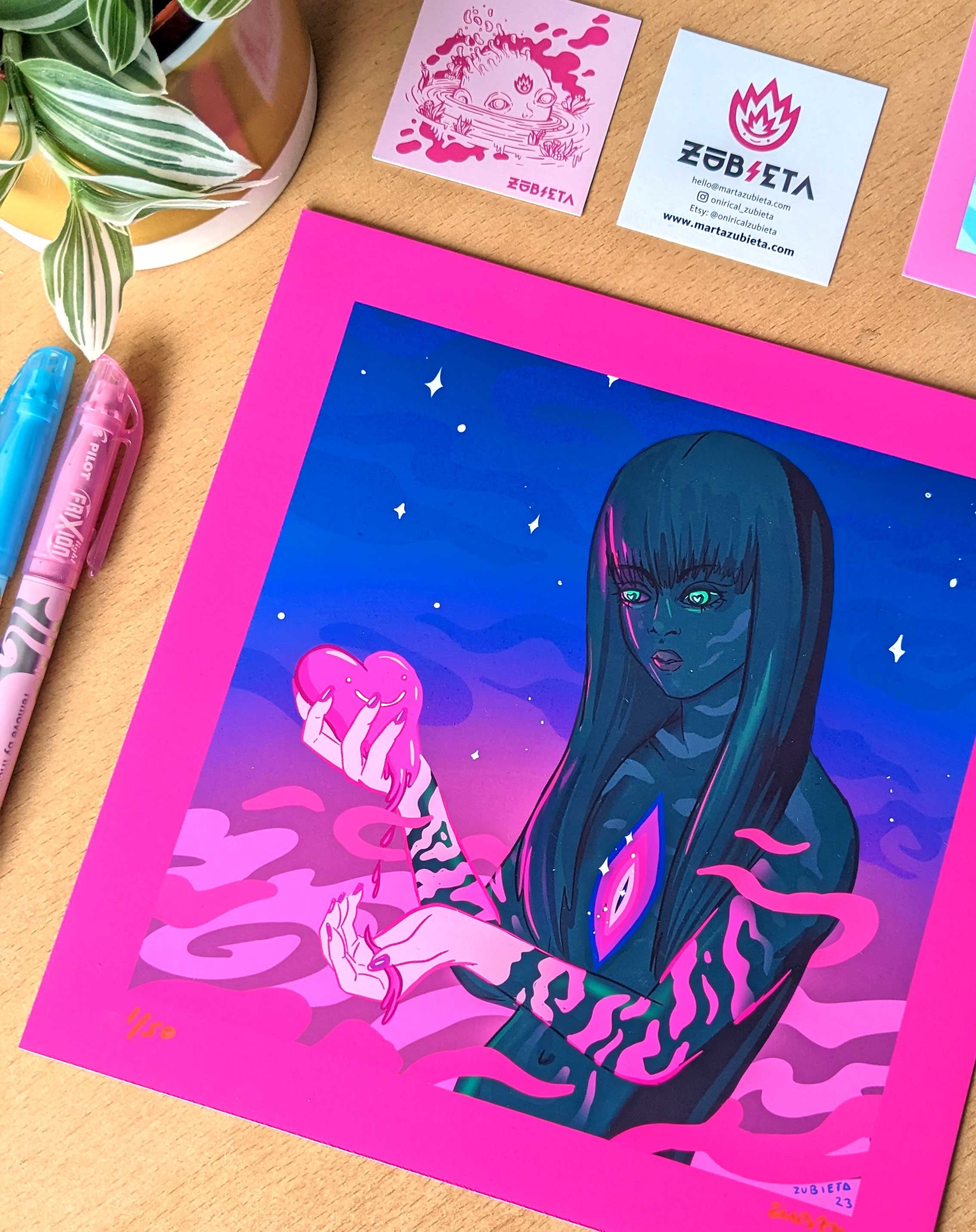 A fine art print titled 'Let Your Shadow Be Your Ally', featuring deep colors and intricate details, hand-signed with a white margin.