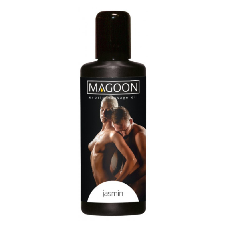 Magoon Erotic Massage Oil Jasmin 100ml bottle with elegant design, showcasing its jasmine scent and luxurious texture.