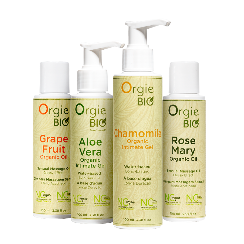 Orgie Bio Chamomile Intimate Gel 100ml bottle with a sleek design, showcasing its organic and vegan-friendly attributes.