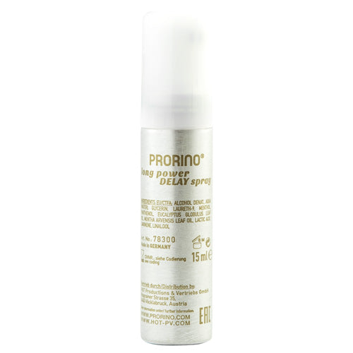 Prorino Long Power Delay Spray for men in a sleek 15ml bottle, designed for enhanced intimate experiences.