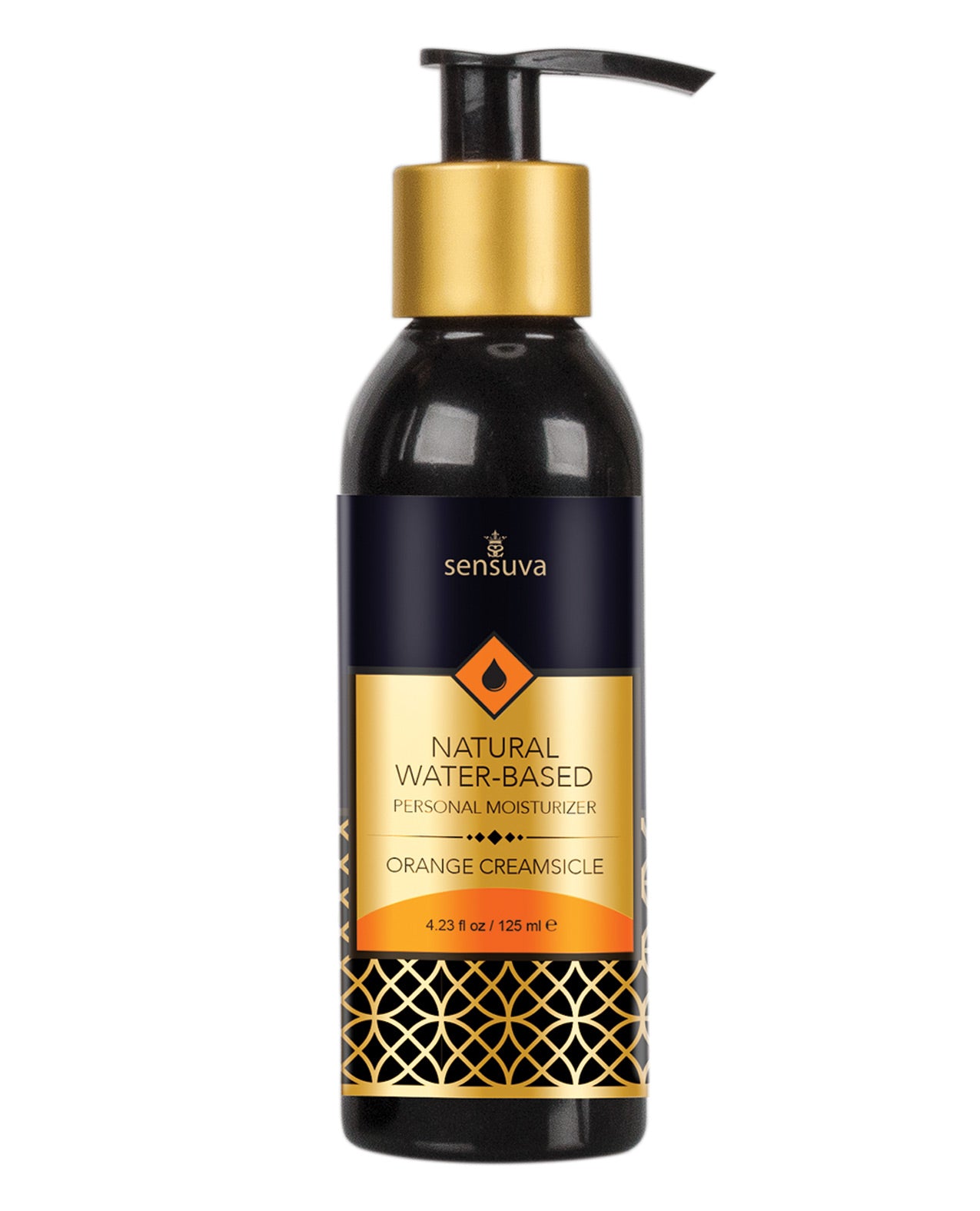 Sensuva Natural Water-Based Moisturizer in Orange Creamsicle flavor, showcasing its vibrant packaging and creamy texture.