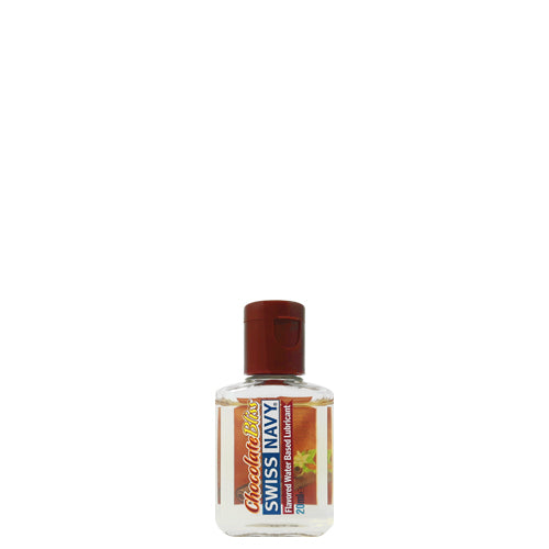 Swiss Navy Chocolate Bliss water-based lubricant bottle with chocolate flavor, designed for oral sex and intimate use.