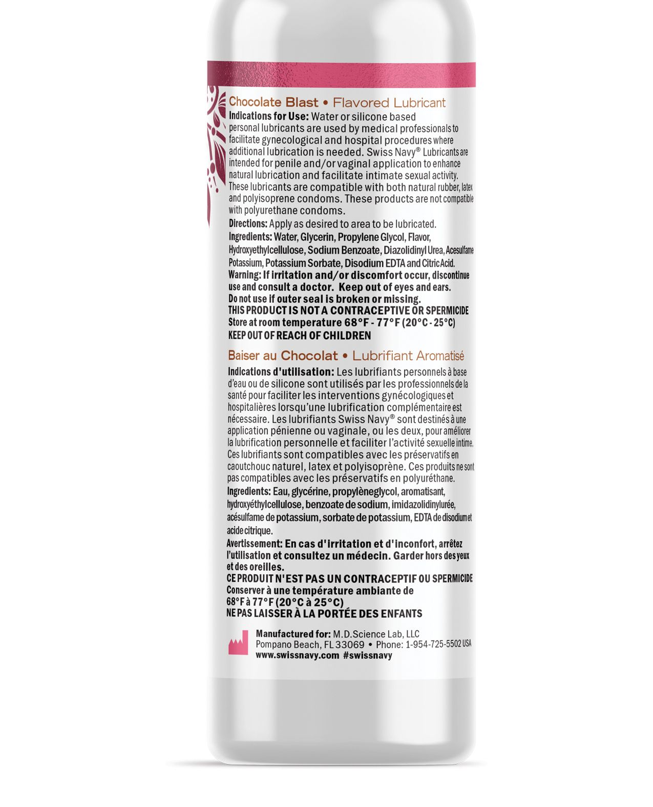 Swiss Navy Desire Chocolate Kiss lubricant bottle with rich chocolate flavor, perfect for intimate moments.