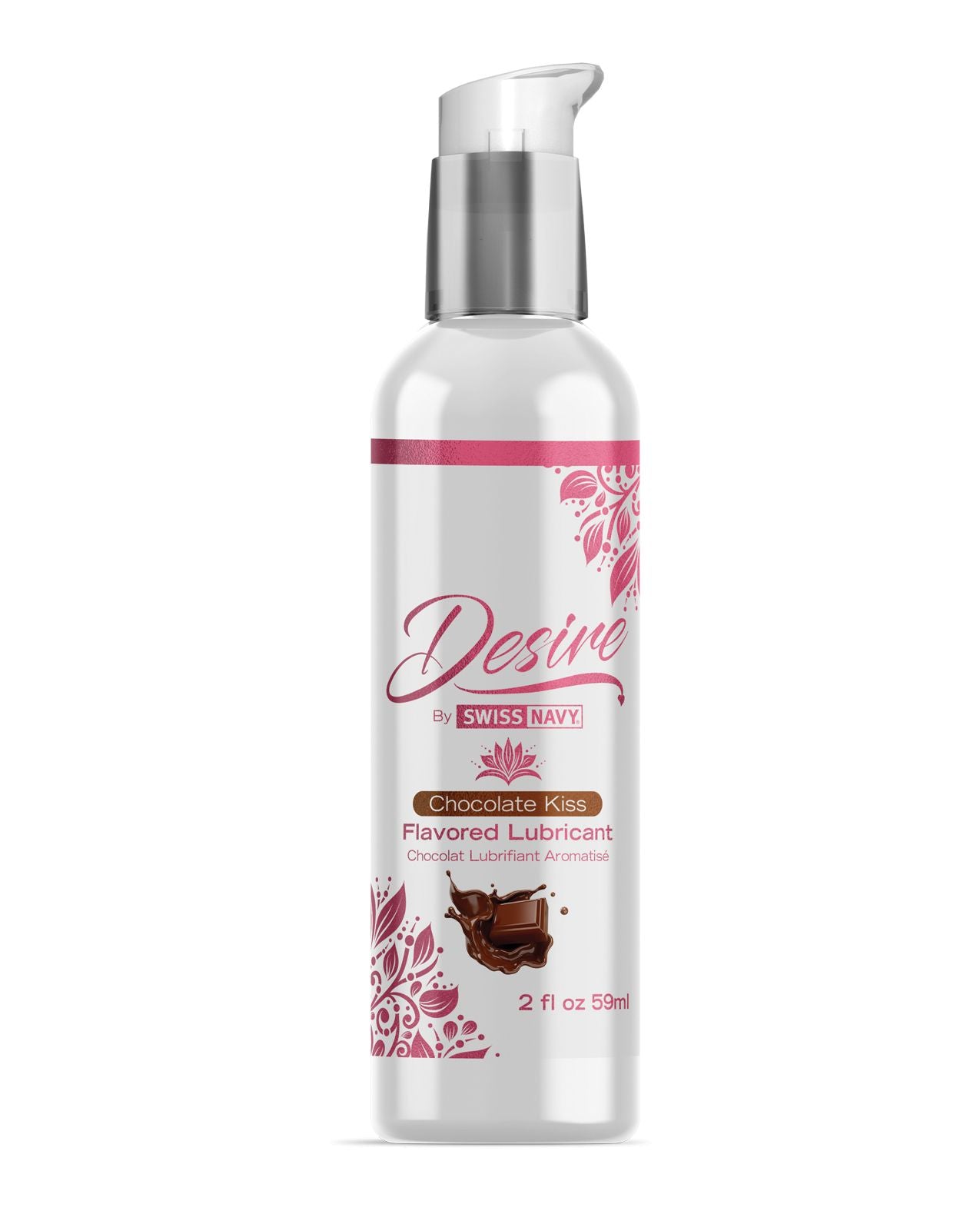 Swiss Navy Desire Chocolate Kiss lubricant bottle with rich chocolate flavor, perfect for intimate moments.