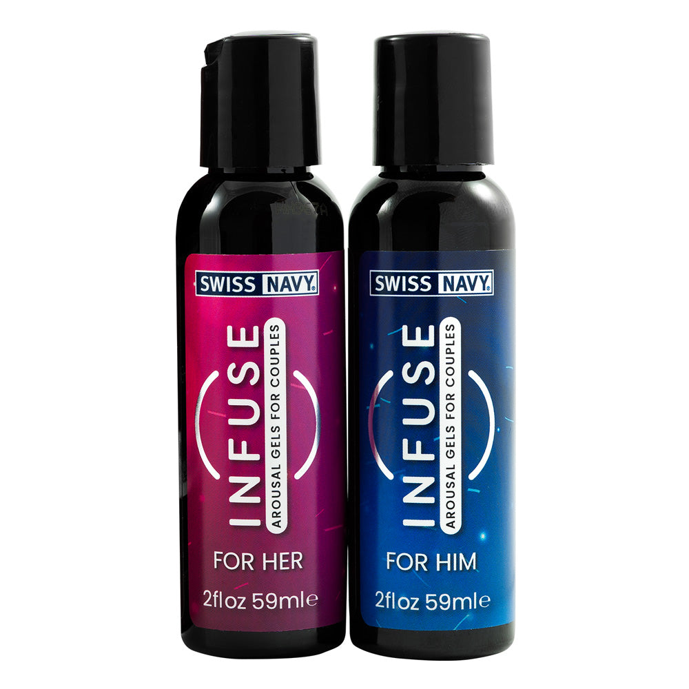 Swiss Navy Infuse Arousal Gels for couples, featuring warming and cooling sensations for enhanced pleasure.