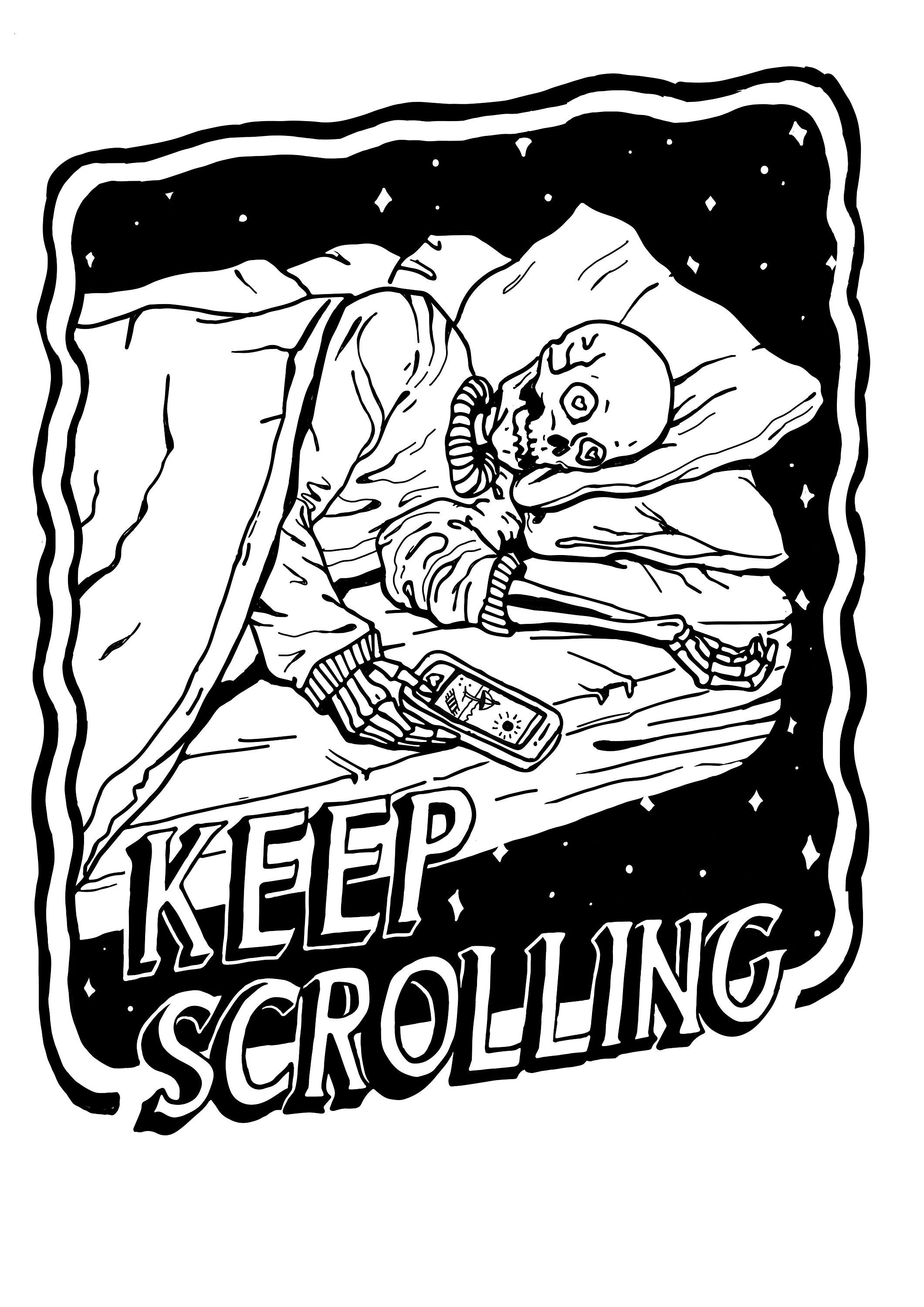 A stylish unisex T-shirt featuring the phrase 'Keep Scrolling', made from 100% organic cotton with a high-quality print.
