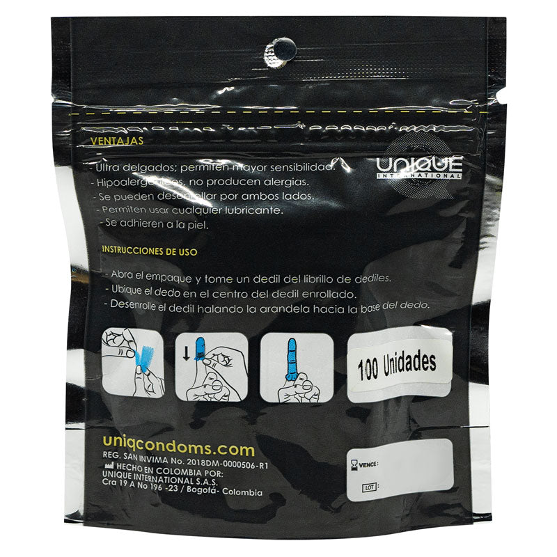 Uniq Dediles Finger Cots Pack 100, ultra-thin and latex-free finger condoms for safe intimacy.