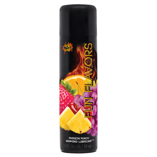 Wet Fun Flavors Passion Punch Warming lubricant bottle with a vibrant design, showcasing its passion punch flavor and warming properties.