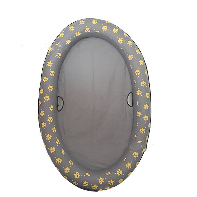 A vibrant inflatable hammock swimming pool designed for dogs, featuring durable nylon oxford cloth and eco-friendly PVC liner, perfect for pets to relax and play in water.