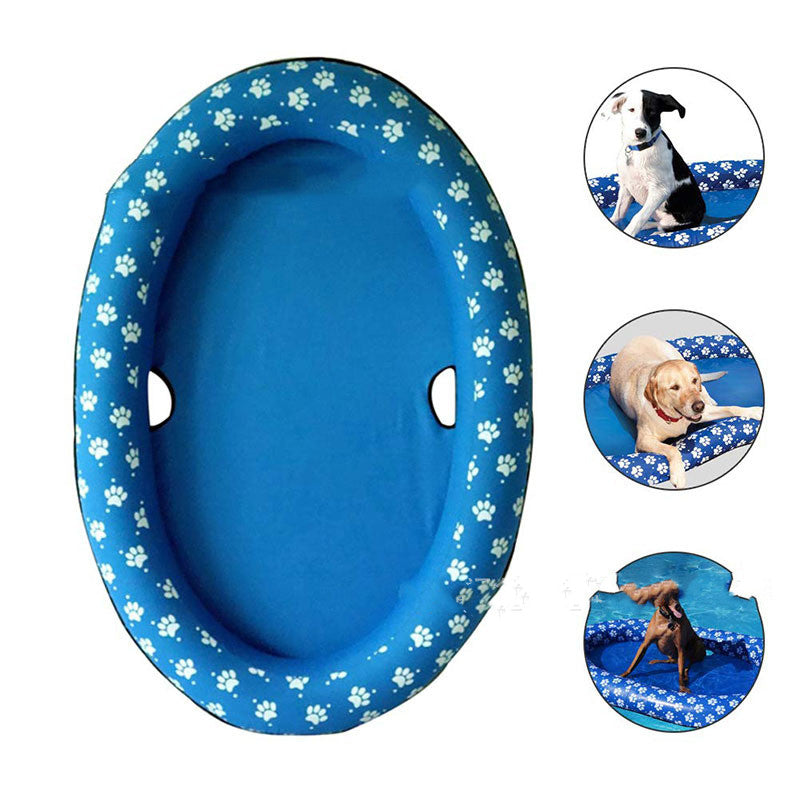 A vibrant inflatable hammock swimming pool designed for dogs, featuring durable nylon oxford cloth and eco-friendly PVC liner, perfect for pets to relax and play in water.