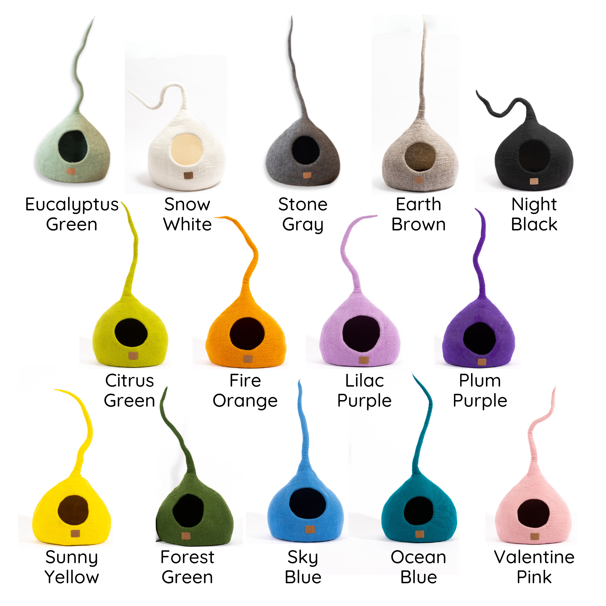 Fire Orange Tail Style Cave, a modern cat cave made of felted wool, featuring a peekaboo entrance and vibrant color, perfect for stylish pet owners.