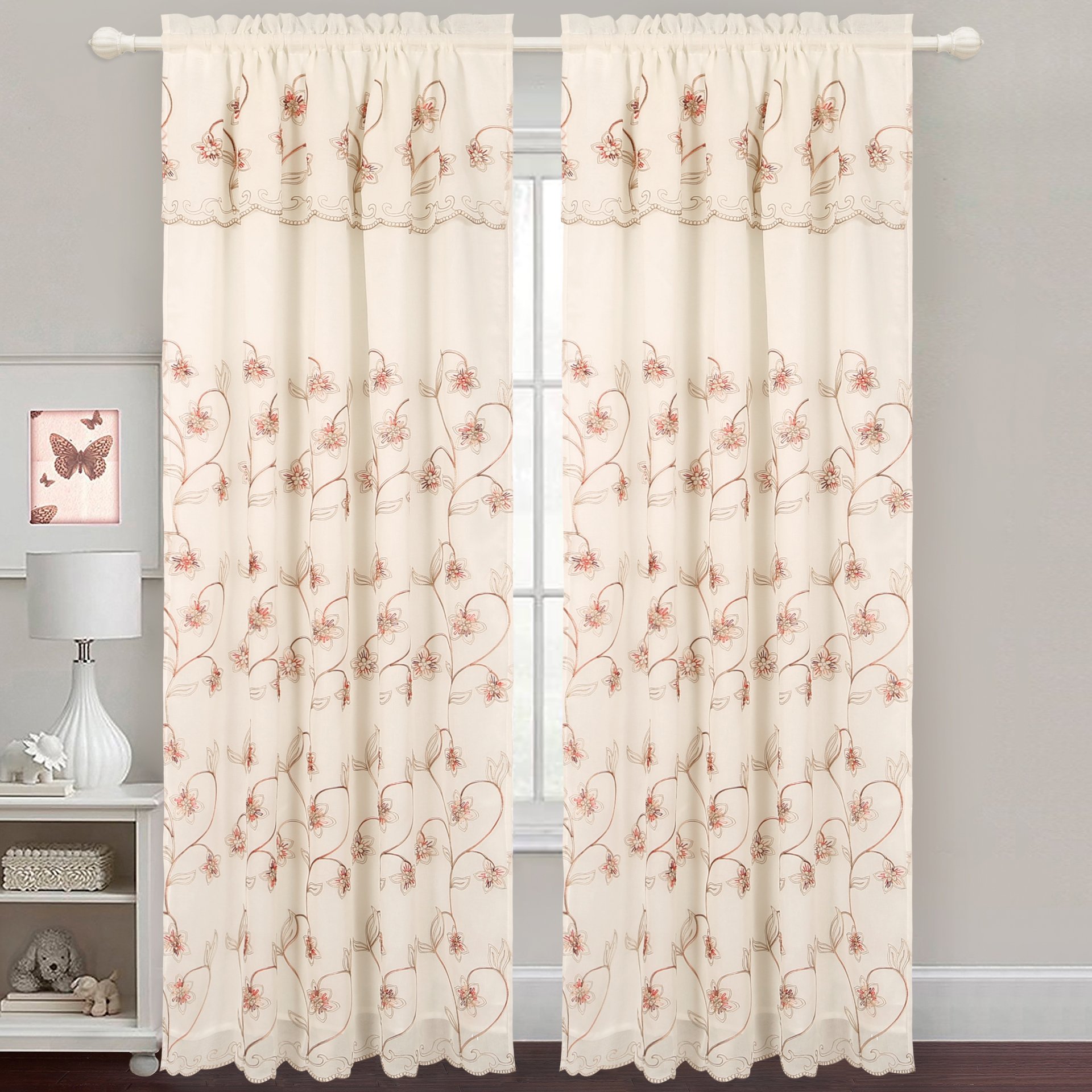 Gabriella Snow Voile Embroidered Panel Set of Two, showcasing elegant embroidery on light fabric, perfect for home decor.