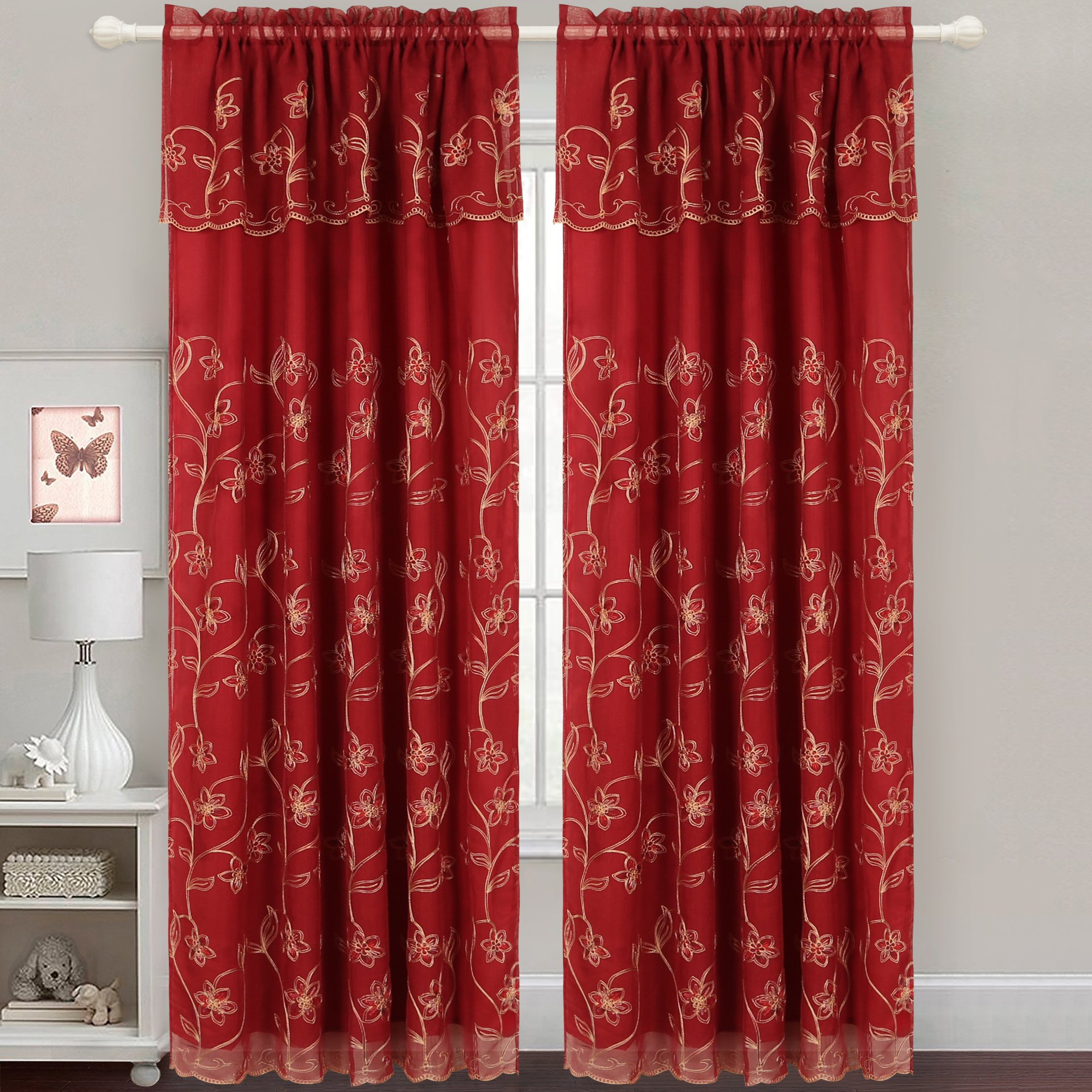Gabriella Snow Voile Embroidered Panel Set of Two, showcasing elegant embroidery on light fabric, perfect for home decor.