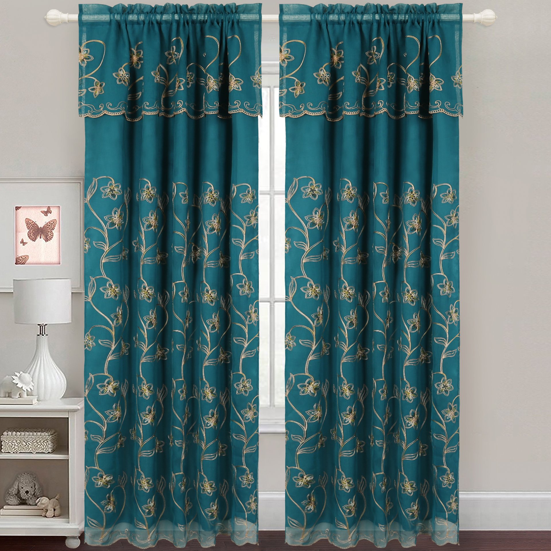 Gabriella Snow Voile Embroidered Panel Set of Two, showcasing elegant embroidery on light fabric, perfect for home decor.