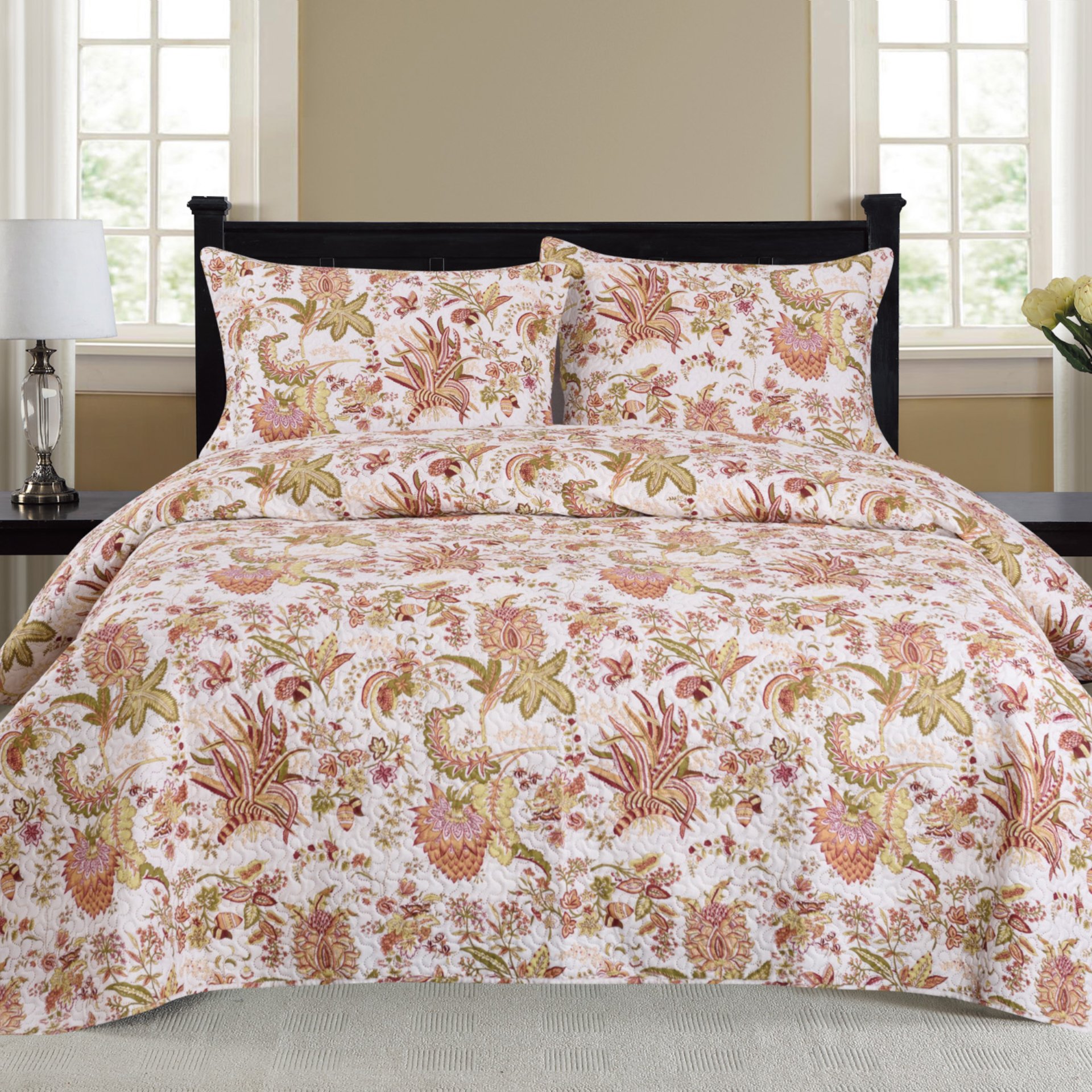 Nikki 3 Piece Quilt Set featuring a vibrant multi-color design, includes quilt and two matching pillow shams, perfect for enhancing bedroom decor.